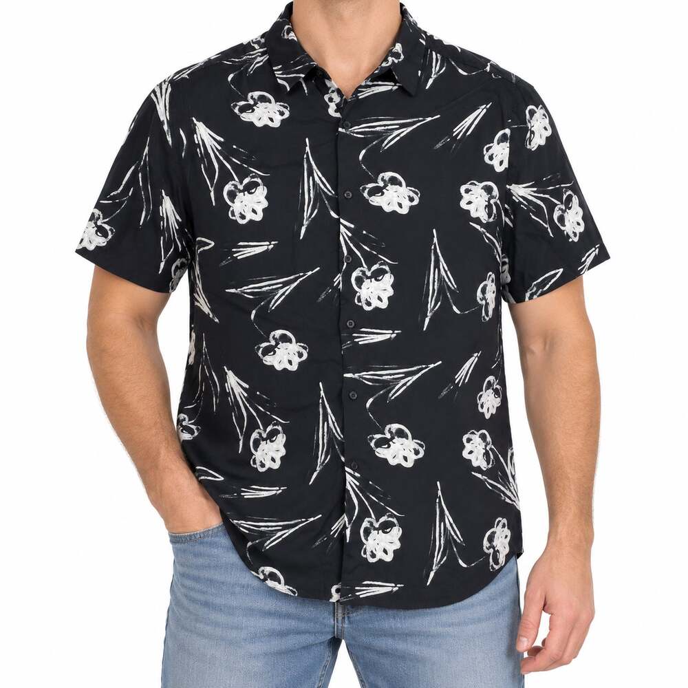 Denim & Flower Shirt Mens Large Floral Short Sleeve Button Up Casual
